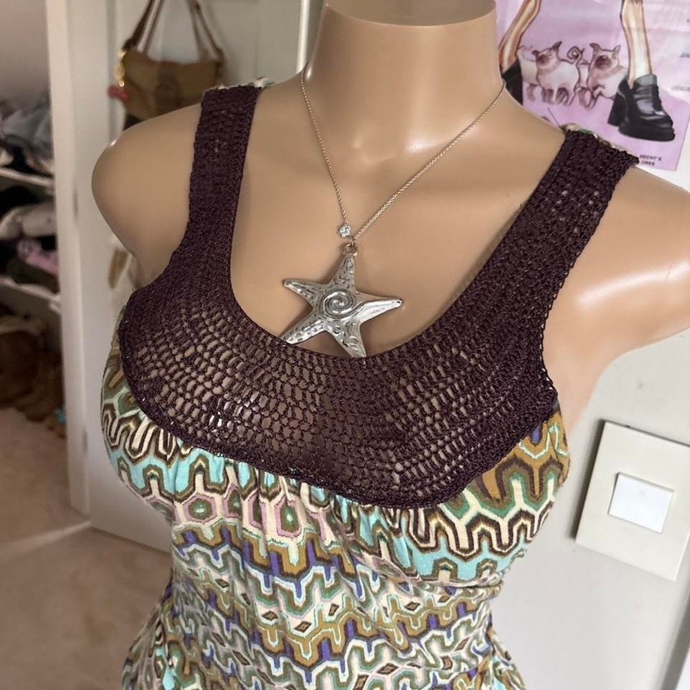 y2k 2000s boho crochet trim patterned tank top - Picture 2 of 7